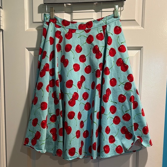Eva Rose Dresses & Skirts - Eva Rose swing midi skirt cherries red blue cotton sz M